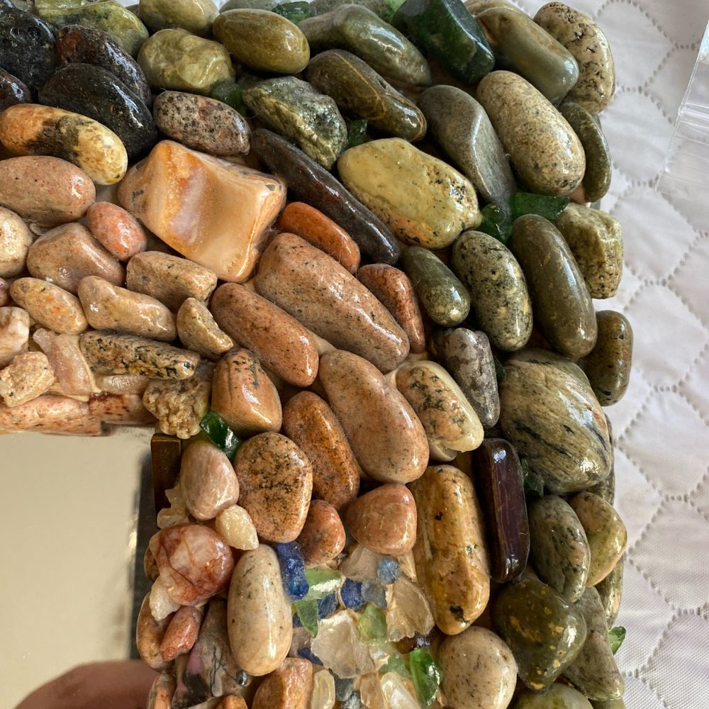 GORGEOUS HANDMADE ROCK & SEASHELL VINTAGE MIRROR ARTWORK (GUC) - Picture 5 of 8